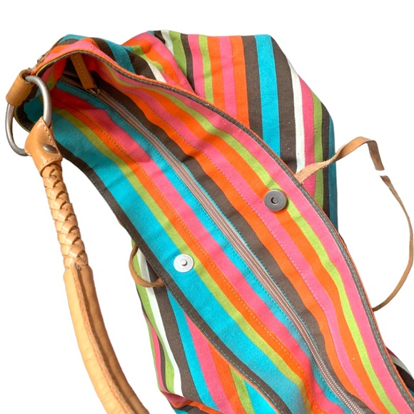NWT Ceannis of Sweden natural leather and striped canvas bag - Picture 5 of 7
